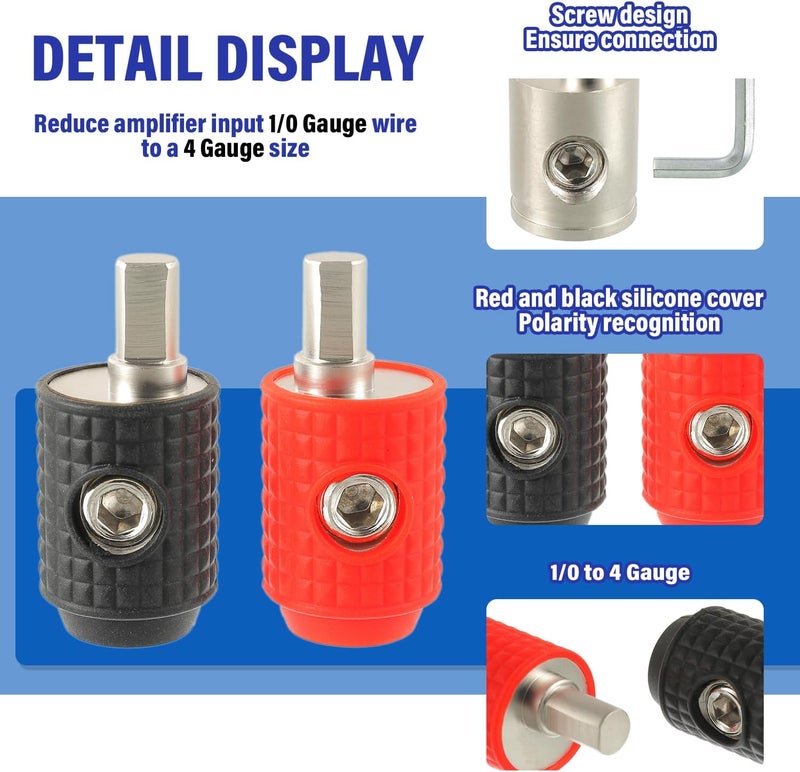 BOJACK Amp Input Reducer 1/0 Gauge to 4 Gauge Reducer Car Stereo Power/Ground GA adapters with Red/Black Silicon Covers and Hex Tool for Car Audio Systems (Pack of 4) - Image 3